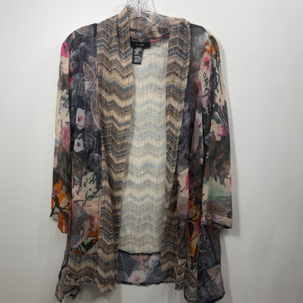 Ali Miles Floral Patchwork Kimono Cardigan mesh size small
